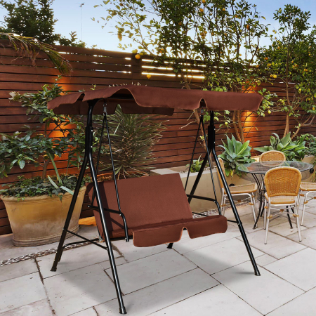 Costway 2-Sitzer Hollywoodschaukel Gartenschaukel mit Sonnendach 141 x 118 x 154 cm Braun