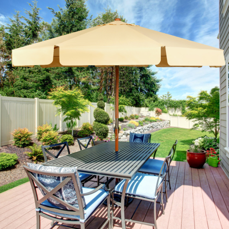 3m Sonnenschirm Gartenschirm Kippbar Terrassenschirmaus Holz & Wasserdichtem Polyestergewebe mit UV-Schutz Beige