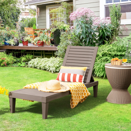 Costway Sonnenliege Gartenliege mit verstellbarer Rückenlehne Strandliege Liegestuhl 190 x 57.5 x 29cm Braun