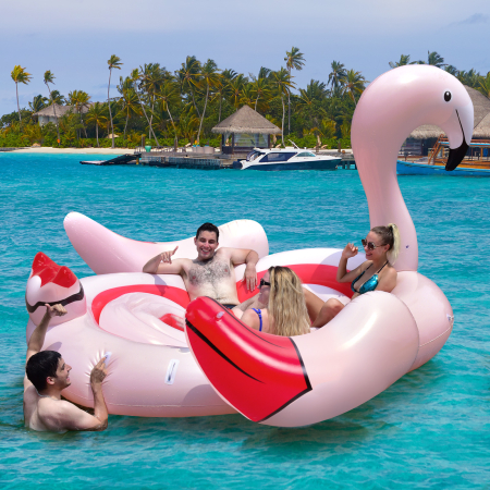 Costway Aufblasbare Flamingo-Schwimminsel Riesen Badeinsel mit Schwimmring Luftpumpe 308 x 320 x 175 cm Rosa