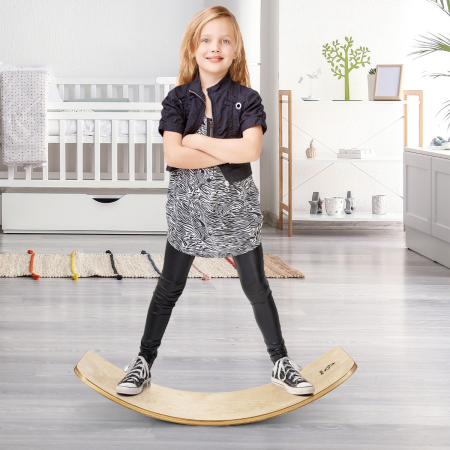 Costway Balance Board Kurviges Board Balancierbrett aus Holz für Kinder und Erwachsene 88,5 x 39 x 19 cm Natur