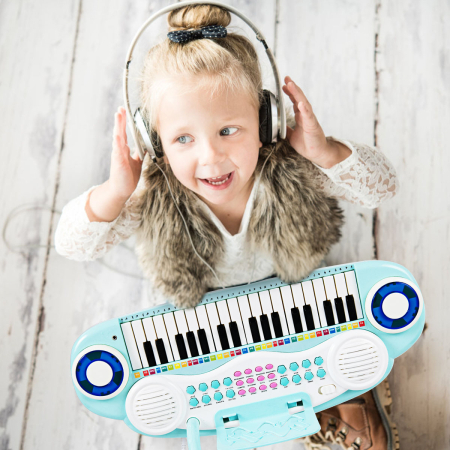 37 Tasten Kinder-Keyboard elektronisches Kinderklavier mit Licht Aufnahme & Abspiel Funktion Blau