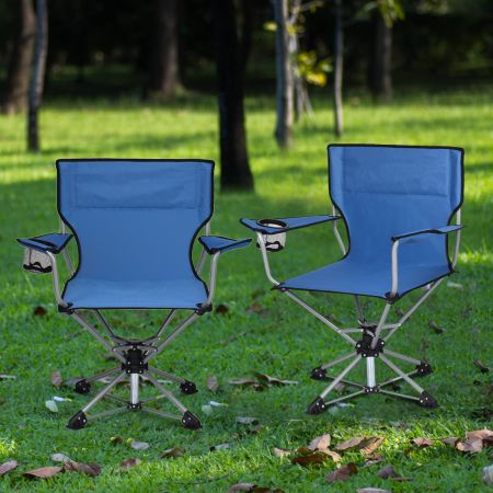 Costway Tragbarer Drehstuhl Camping Zusammenklappbarer Drehstuhl mit Armlehnen und Anti-Rutsch Fußpolster Blau