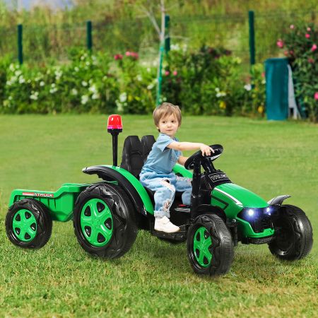 Costway 12V Kinder-Elektrotraktor mit Anhänger Spielzeug-Traktor 151 x 58 x 70 cm Grün