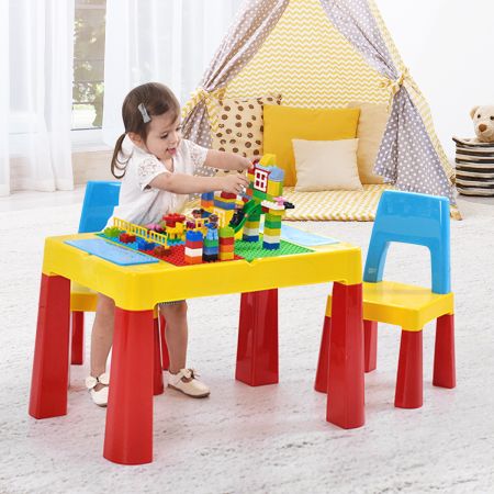 Costway 7 in 1 Kinder Aktivitätstisch mit 2 Stühlen Spieltisch Bausteintisch Sandtisch Wassertisch 