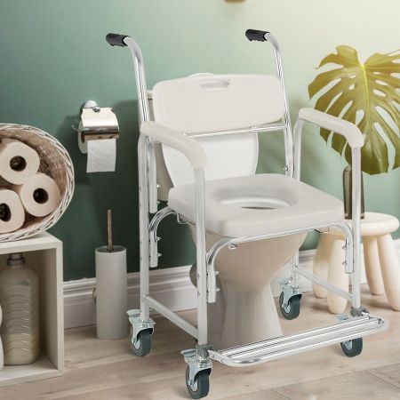 Costway Toilettenstuhl Toilettenrollstuhl  Nachtstuhl Rollstuhl mit klappbarer Fußstütze