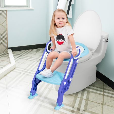 Costway Kinder Toilettensitz höhenverstellbar Kindertoilette faltbar Toilettentrainer mit Leiter und Griffe Toilettentraining Lila und Blau