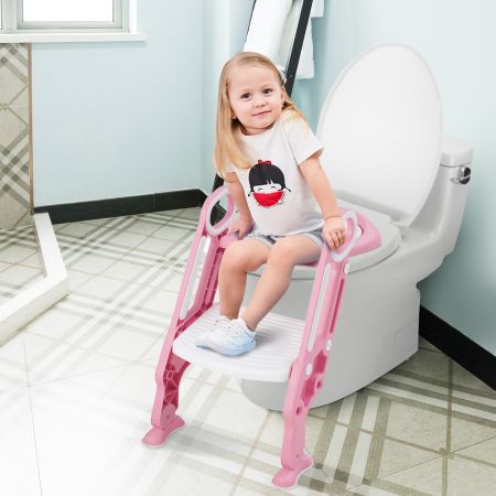 Costway Kinder Toilettensitz höhenverstellbar Töpfchentraining Toilettensitz faltbarer Toilettentrainer Sitz Rosa
