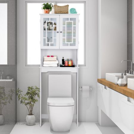 Costway Toilettenschrank Badezimmer Regal Toilettenregal Waschmaschinenschrank mit 3 Regalen Weiß 60 x 22 x 170,5 cm