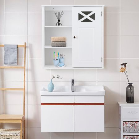 Costway Hängeschrank Verstellbarer Einlegeboden Badezimmer Wandschrank Weiß Holz 48,5x 17,5 x 61 cm