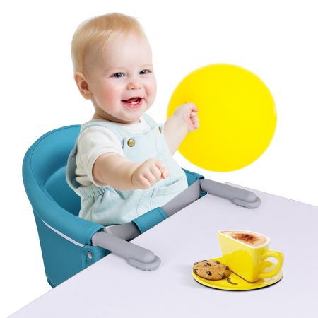 Baby Tischsitz Babysitz klappbar mit Befestigungsclip Hochstuhl Hellblau