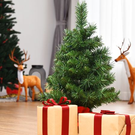 Costway 60 cm hoher Mini-Weihnachtsbaum für Tische mit warmweißen LED-Leuchten Grün + Rot