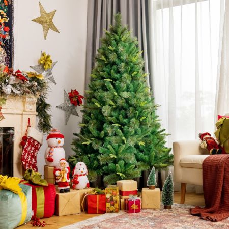 Costway Unbeleuchteter 180 cm hoher künstlicher Weihnachtsbaum Tannenbaum mit Metallständer Grün