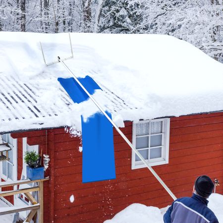 Costway Dach-Schneeschaufel Schneeräumungswerkzeug aus Aluminium mit 3 Verlängerungsstangen Silber+ Blau