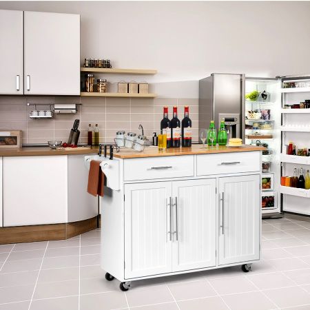 Costway Kücheninsel Servierwagen Küchenwagen mit Rollen Weiß 122 x 46 x 92,3 cm