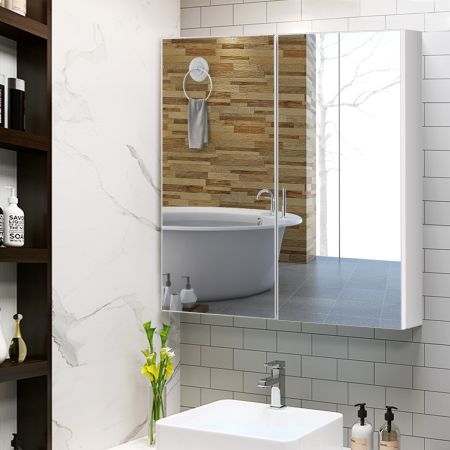 Costway Badezimmer Spiegelschrank Wandschrank Hängeschrank mit Spiegel Weiß 62 x 11 x 65 cm