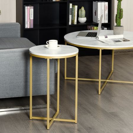 Costway Beistelltisch Rund Klein Sofatisch Nachttisch fürs Bett Kaffeetisch Wohnzimmertisch Metall 