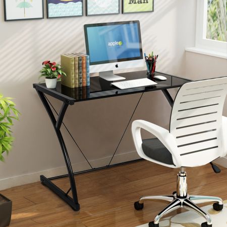 Costway Computertisch Schreibtisch mit gehärteter Glasplatte Z-förmige Struktur 80 x 50 x 70,5 cm Schwarz