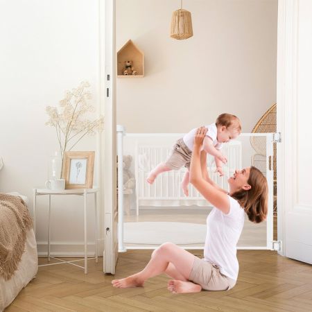 Costway Ausziehbare Baby-Sicherheitstür Kinder-/Haustiergitter mit abschließbarer Griff 146 x 86 cm Weiß