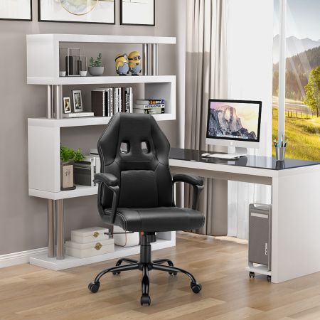 Costway Gaming-Stuhl mit Rückenlehne Ergonomisch höhenverstellbar Schwarz