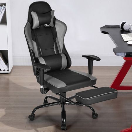 Costway Gaming Stuhl höhenverstellbar Drehstuhl mit gepolsterte hohe Rückenlehne für Büro Schwarz + Grau