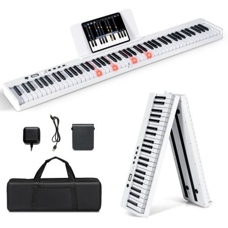 Costway 88 Tasten Keyboard Digitales Piano mit halbbeleuchteten Tasten 126 x 30 x 22,5 cm Weiß