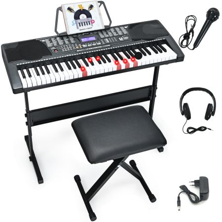Costway 61-Tasten-Elektroklavier Digitale Keyboard tragbares Musikinstrument Schwarz + Weiß