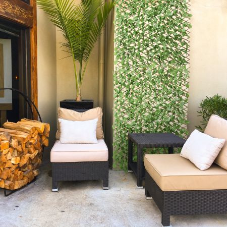 Costway Künstliches Pflanzenwand Hecke Efeublättern Sichtschutz Heckenpflanze Windschutz für Garten Dekor 125 x 28 cm 