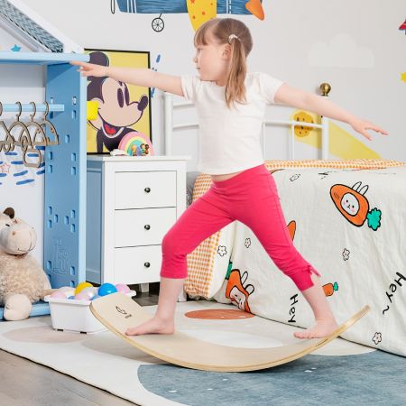 Costway Balance Board Balancierbrett aus Holz Wackelbrett Kurviges Board für Kinder 88,5 x 30 x 20 cm Natur