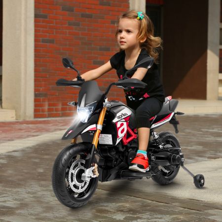 Costway Kinder Motorrad mit Stützrädern Elektro-Motorrad mit LED-Lichter und Musik Kindermotorrad bis 25kg belastbar Rot