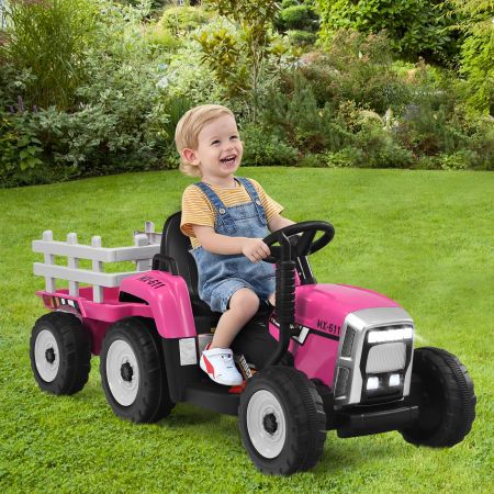 Costway 12V Kinder-Traktor mit Anhänger elektrisches Spielzeugauto 135 x 51 x 53 cm Rosa