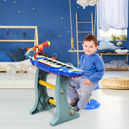 Costway 37 Tasten Digital-Piano für Kinder mit Hocker Pädagogisches Spielzeug 57 x 28 x 45,5 cm Blau