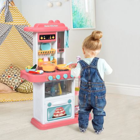 Costway Kinder Küchen Kochset Kinderküche mit Spieluhr und Lichtern Spielzeugküche für Kleinkinder Rosa