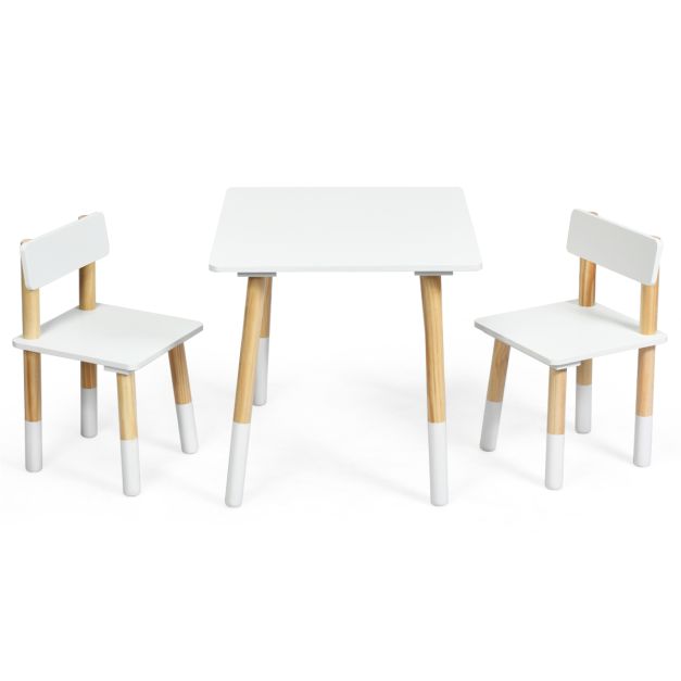 Tisch mit 2 Stühlen Kindertisch Kindermöbel Kindersitzgruppe Spielecke Holz weiß 